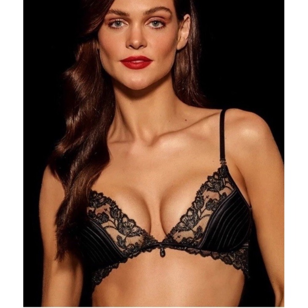 HONEY BIRDETTE Jana Black Satin & Lace Bra XS SEXY